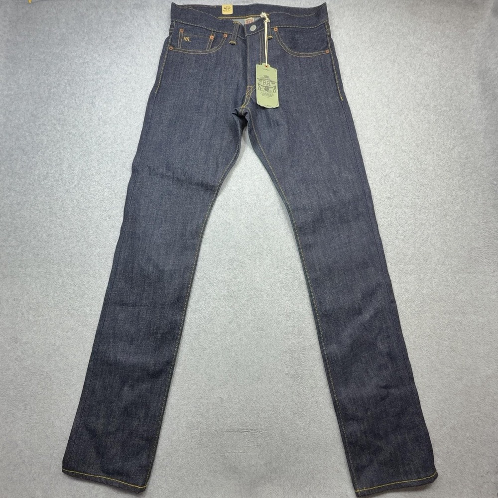RRL Ralph Lauren Jeans Men 30x32 Blue Slim Fit Selvedge Denim Made USA Raw 31x34